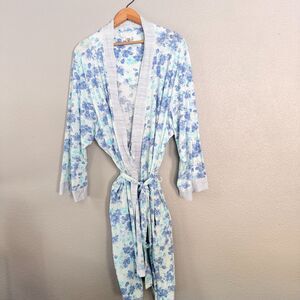 Carole Hochman New York Floral Robe Women’s 3X Blue White Cotton Blend Belted